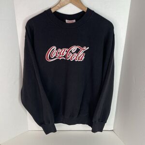Vintage Coca Cola Crewneck Sweatshirt, Medium, Black, Graphic Logo, USA